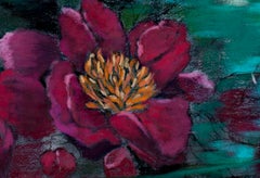 Contemporary expressionist colorful gouache painting pastel flowers plants water