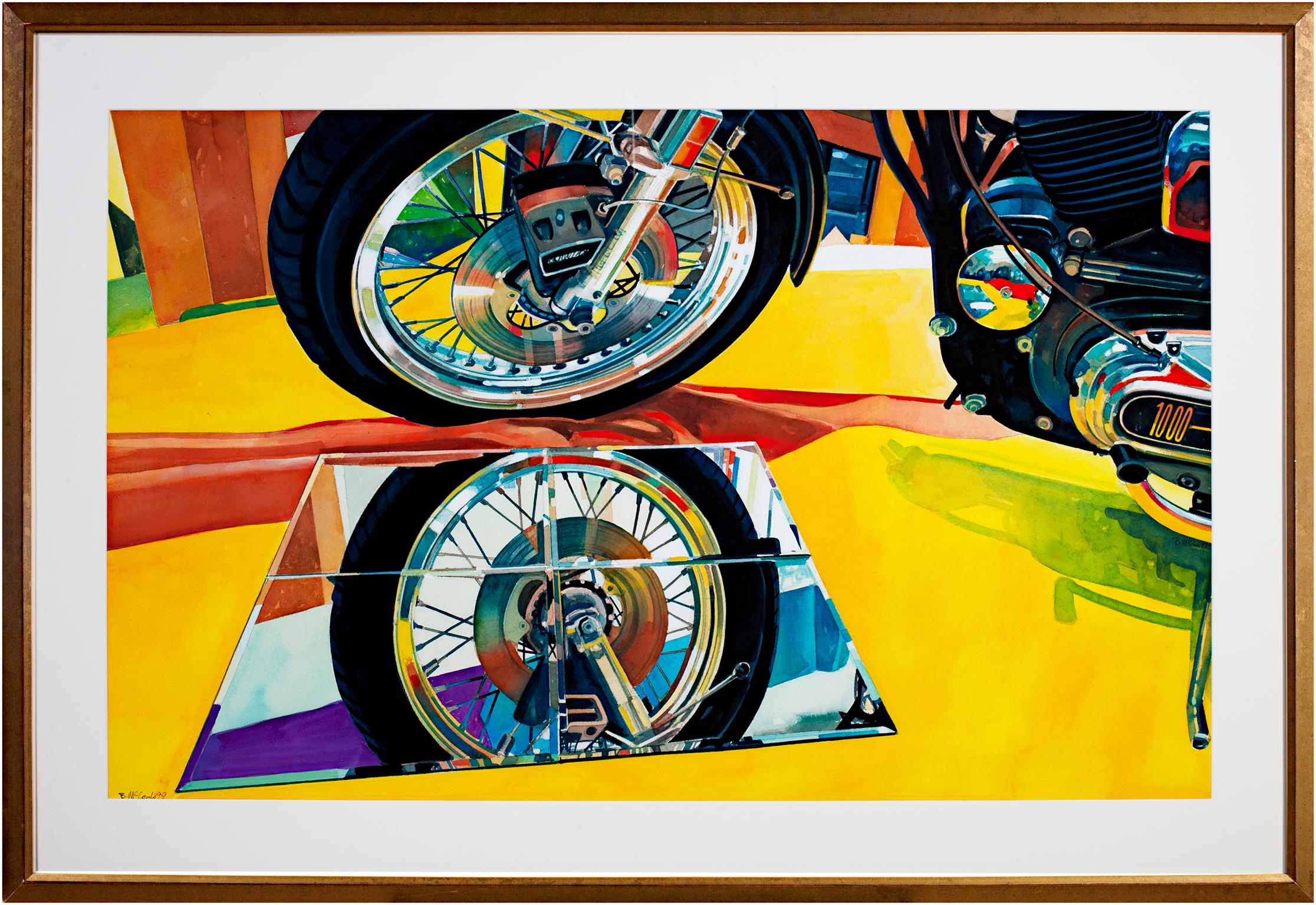 „Harley“, Fotorealistisches Aquarell eines Motorrads, signiert von Bruce McCombs im Angebot 5