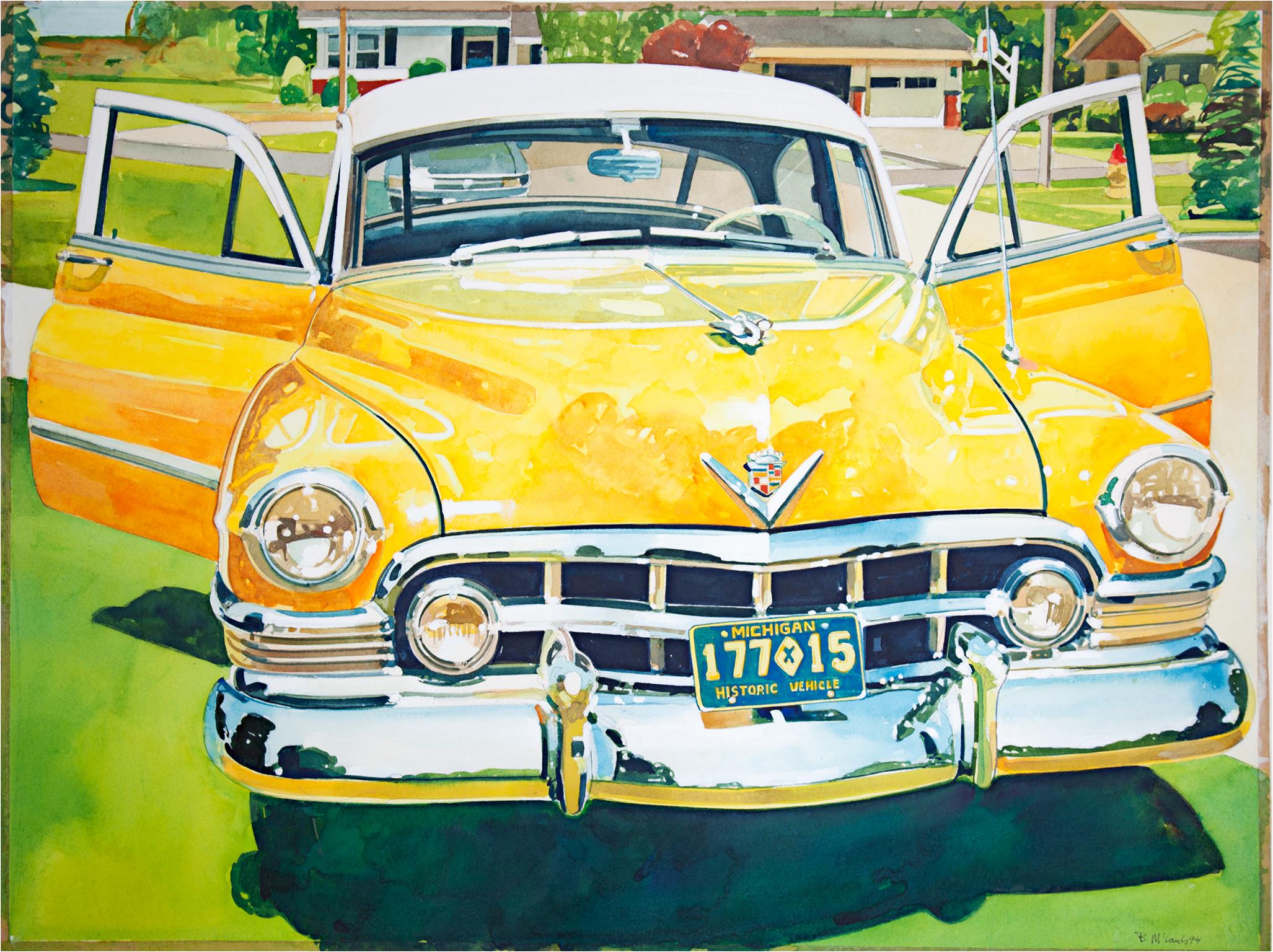 yellow cadillac drawing