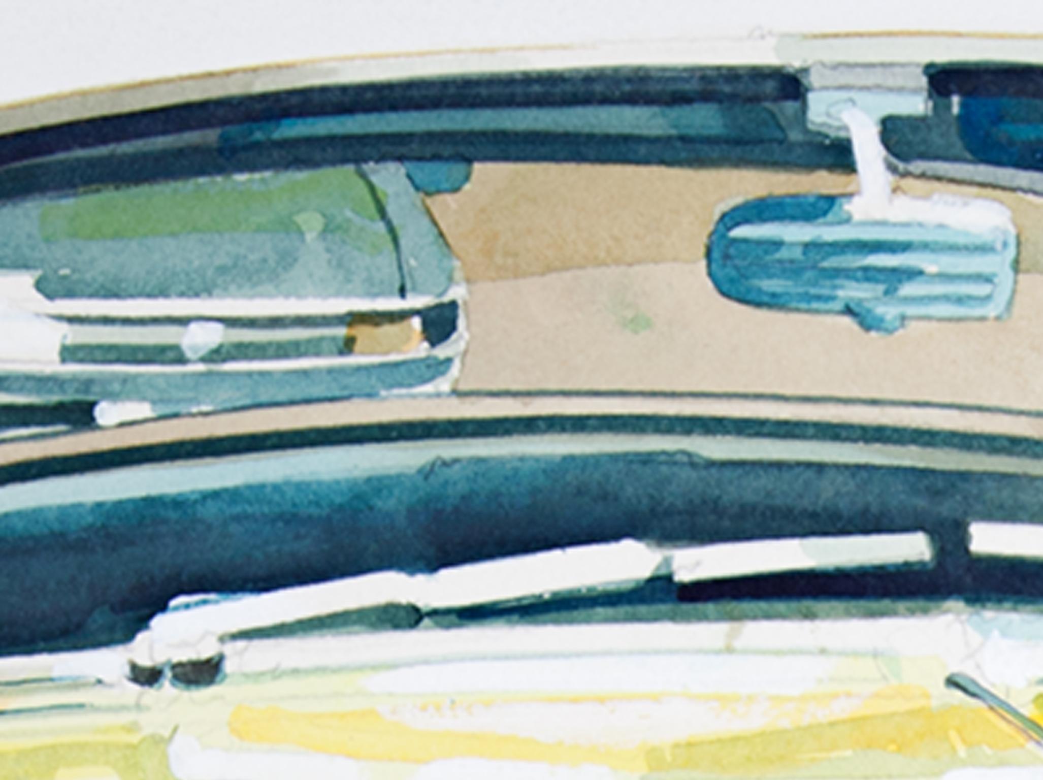 „Gelber Cadillac“, hyperrealistisches Aquarellgemälde, signiert von Bruce McCombs im Angebot 3
