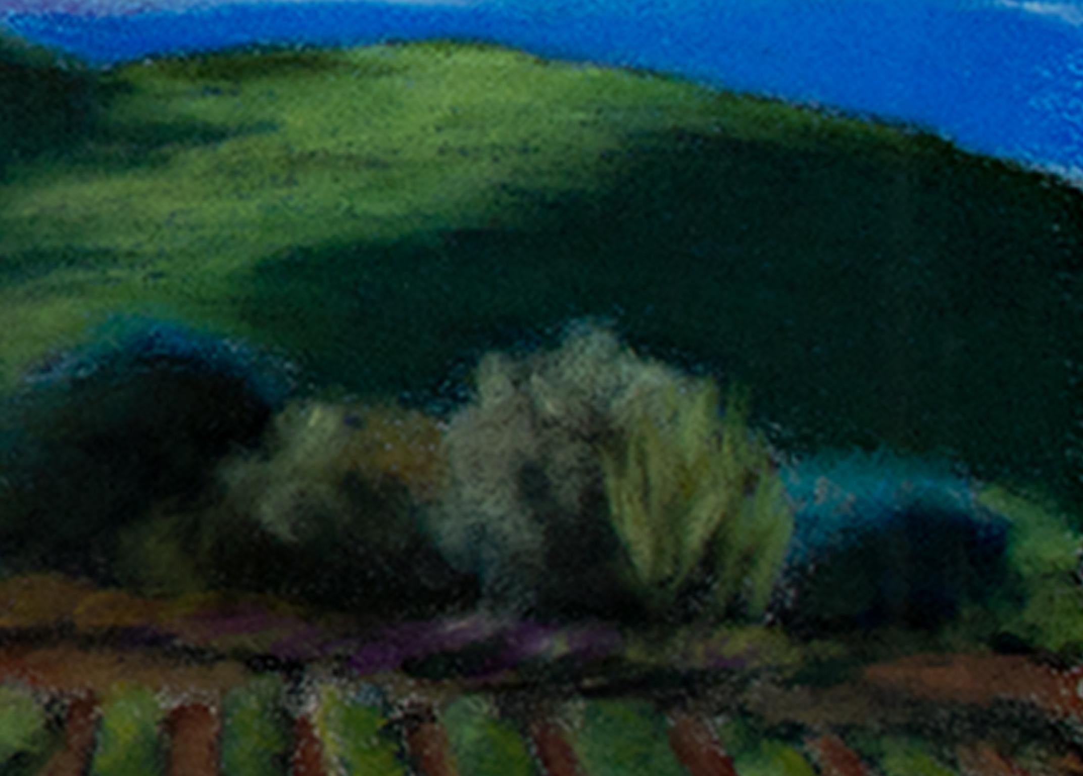 Contemporain coloré Pastel expressionniste Paysage nuages arbres ciel signé en vente 1