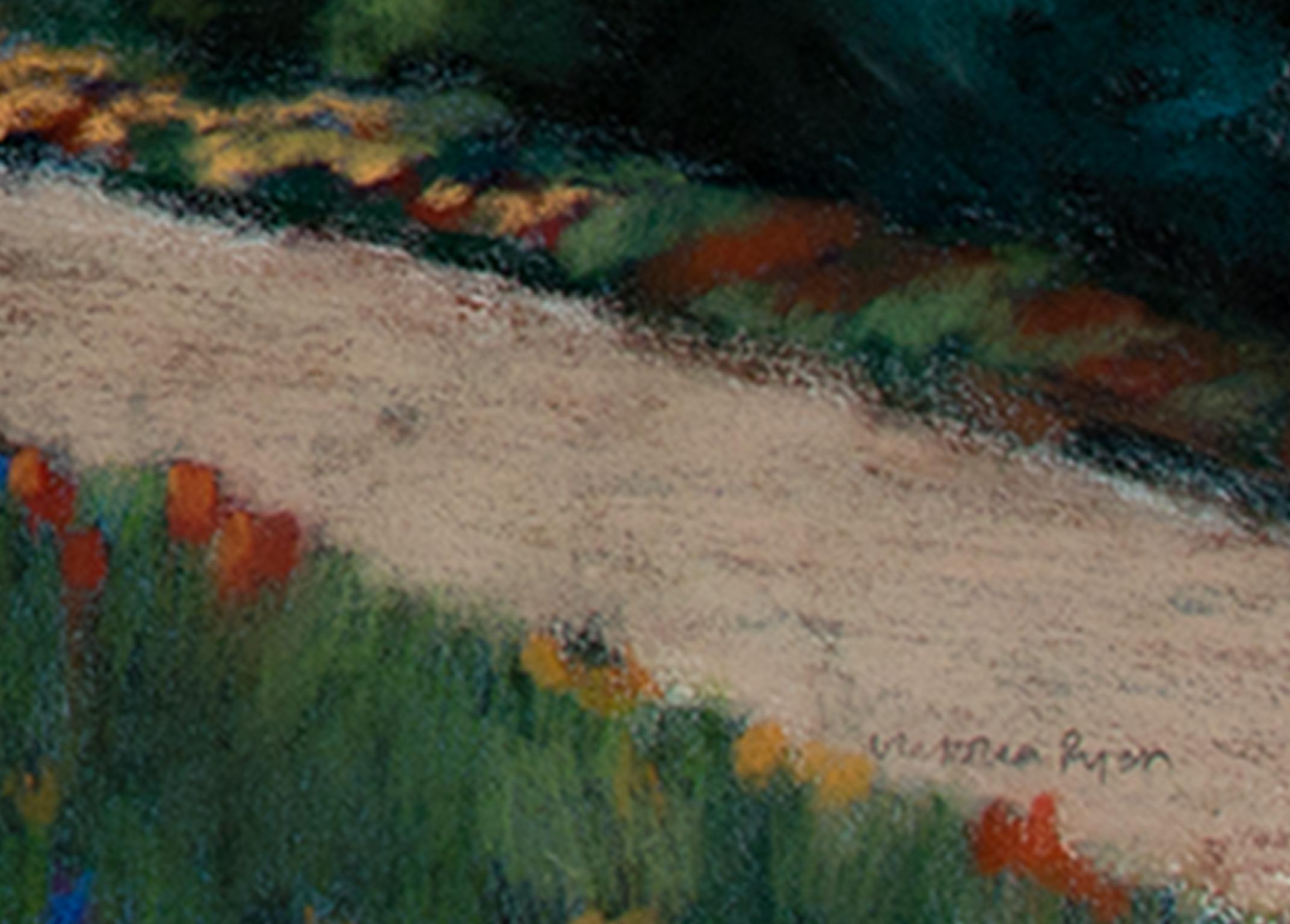 Contemporain coloré Pastel expressionniste Paysage nuages arbres ciel signé - Art de Victoria Ryan