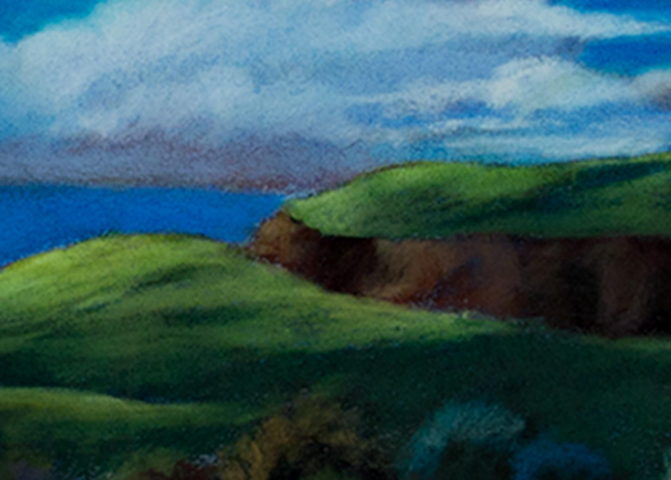 Contemporain coloré Pastel expressionniste Paysage nuages arbres ciel signé - Noir Landscape Art par Victoria Ryan