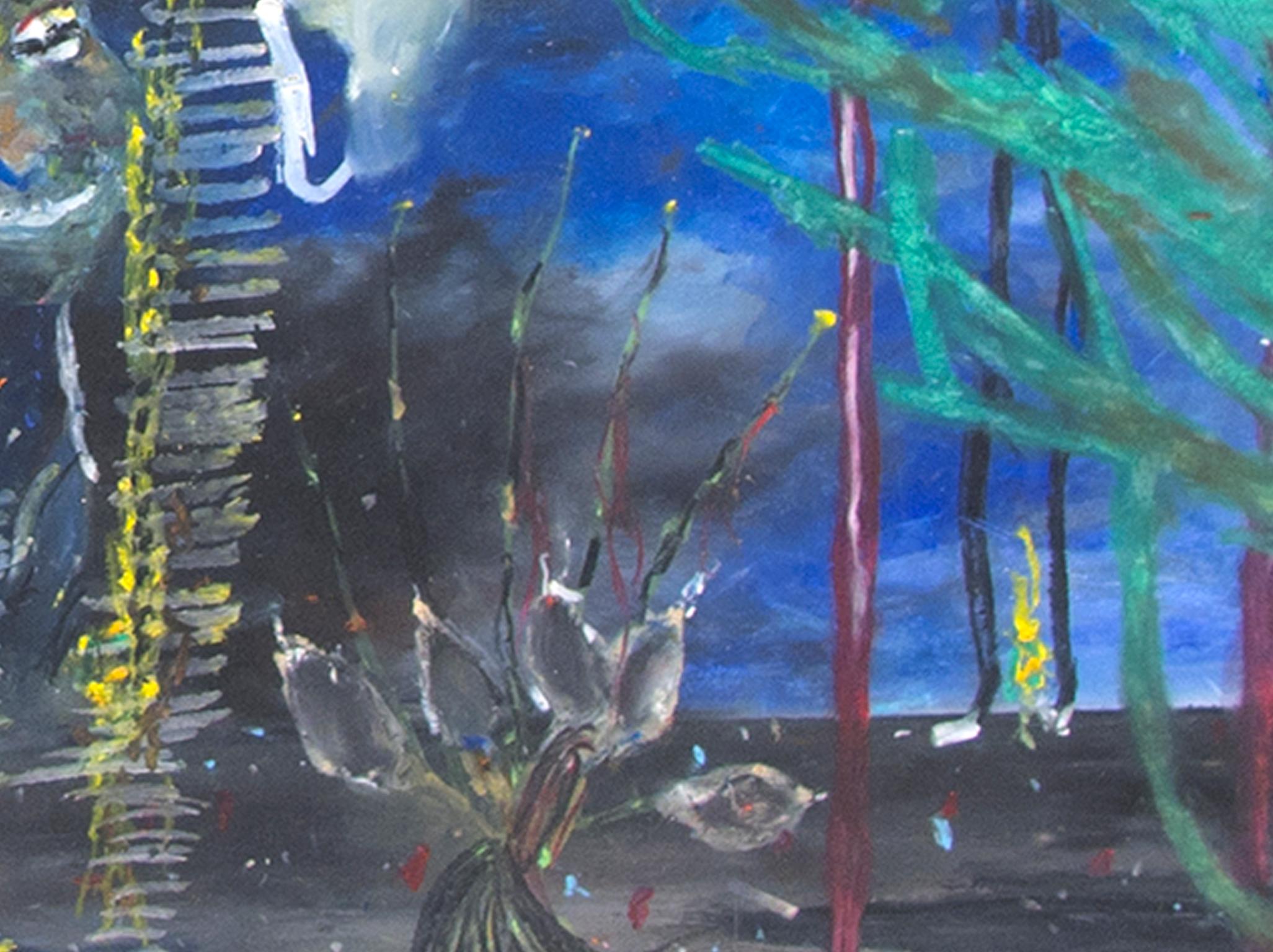 « Relentless - Face Off », peinture à l'huile abstraite surréaliste signée par Reginald K. Gee