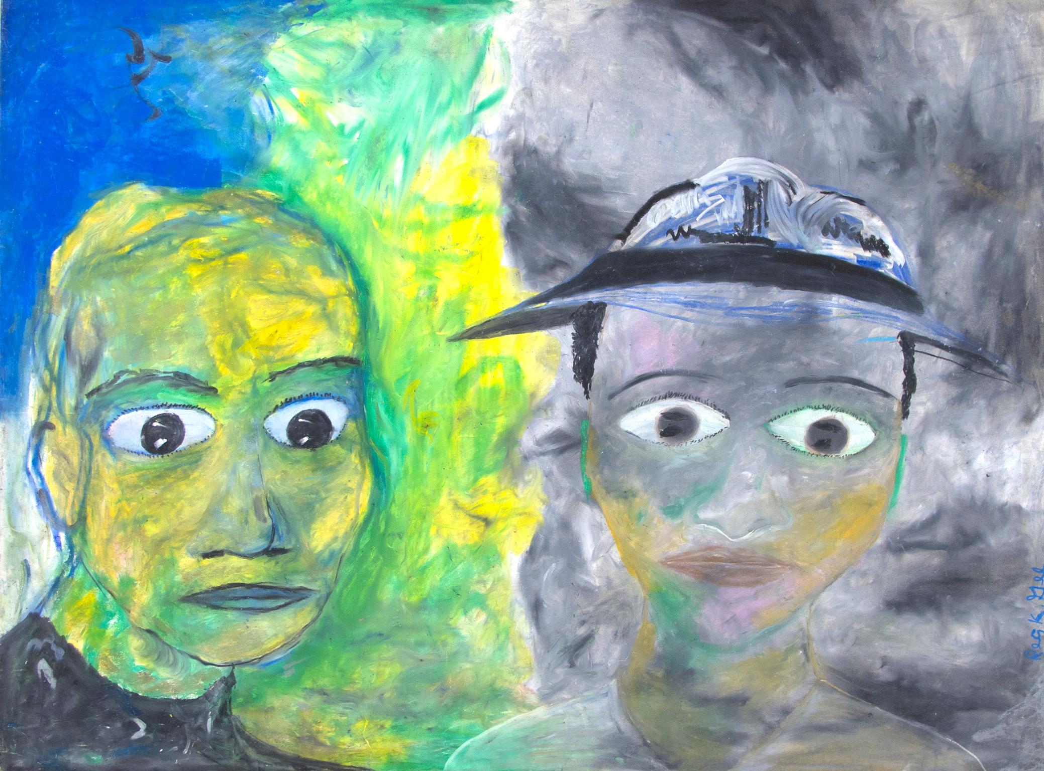 "The Mood" est un dessin original au pastel à l'huile sur carton d'illustration de Reginald K.K. Gee. L'artiste a signé l'œuvre en bas à droite. Cette pièce présente un double portrait : un homme en jaune et vert éclatants et un autre en gris. 

Art