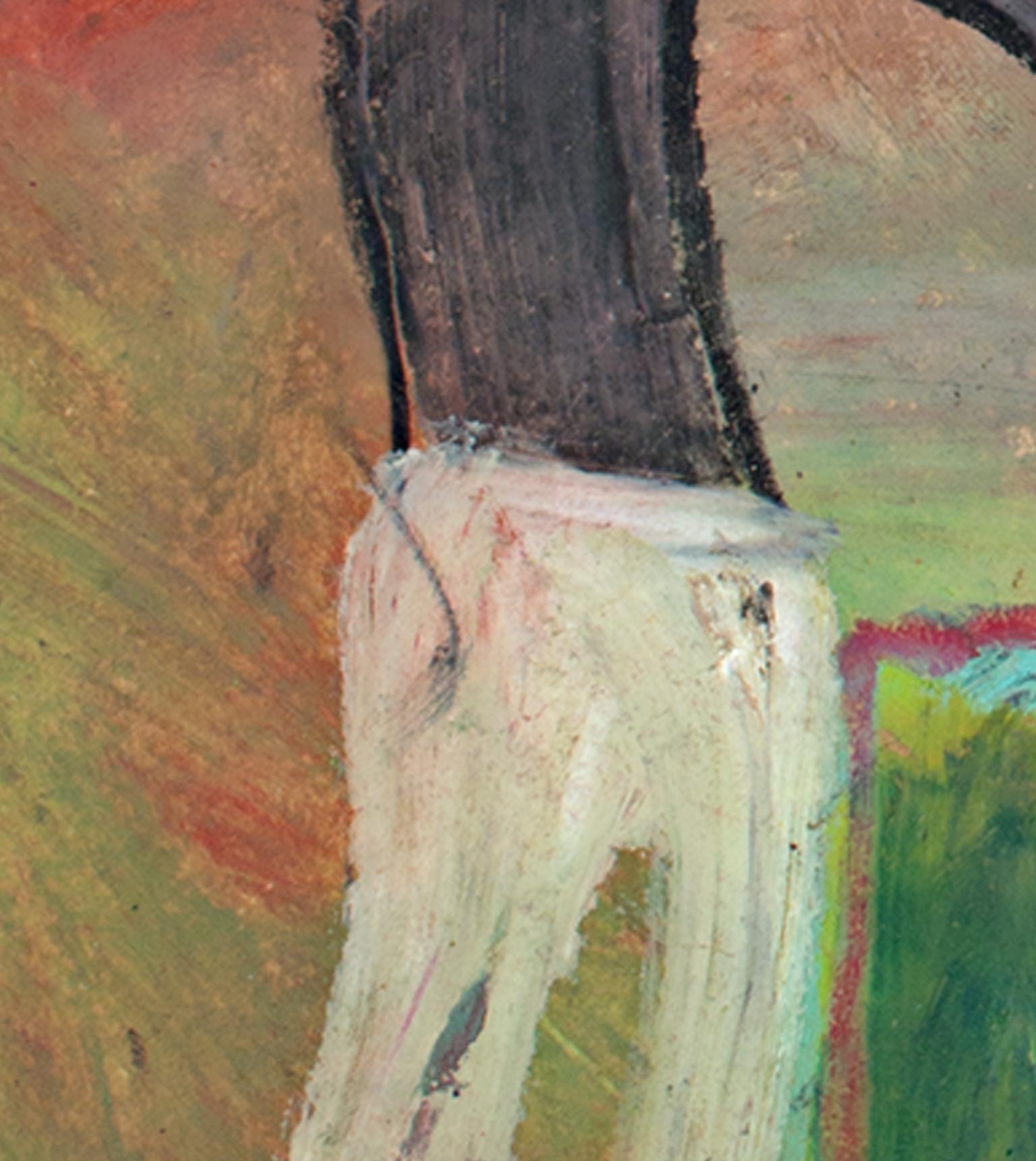« Sculptor Begins » - Figuratif - Pastel d'huile sur sac de cuisine signé par Reginald K. Gee en vente 4