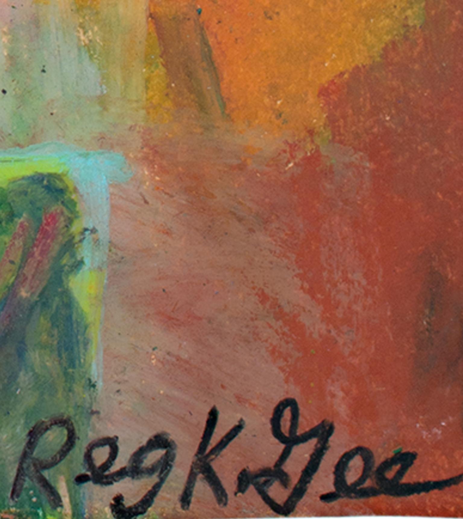 « Sculptor Begins » - Figuratif - Pastel d'huile sur sac de cuisine signé par Reginald K. Gee en vente 1