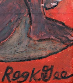 "Lounging Reader" Oil Pastel Portrait on Grocery Bag signed by Reginald K. Gee