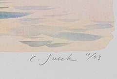 Contemporary watercolor landscape city seascape canal boats water signed