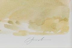 Contemporary watercolor landscape countryside trees grass field sky signed