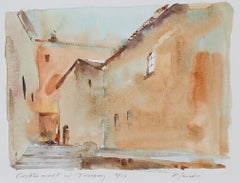 "Castle Wall in Tuscany," Italian Architectural Watercolor signed by Craig Lueck
