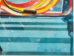 Contemporary watercolor photorealist colorful neon sign urban city text signed