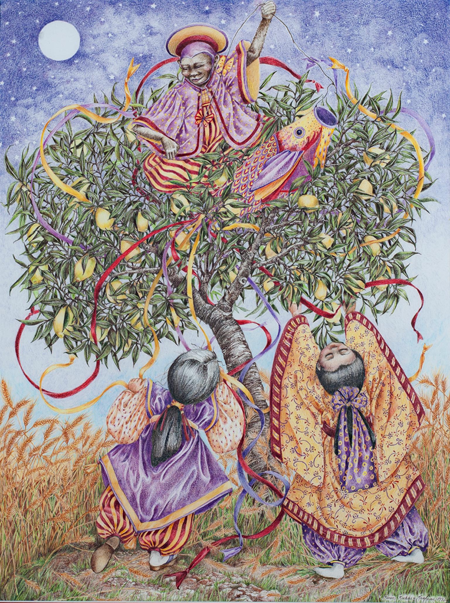 "Harvest--Monkey in Tree with Koi and Children Below," by Karin Krohne Kaufman