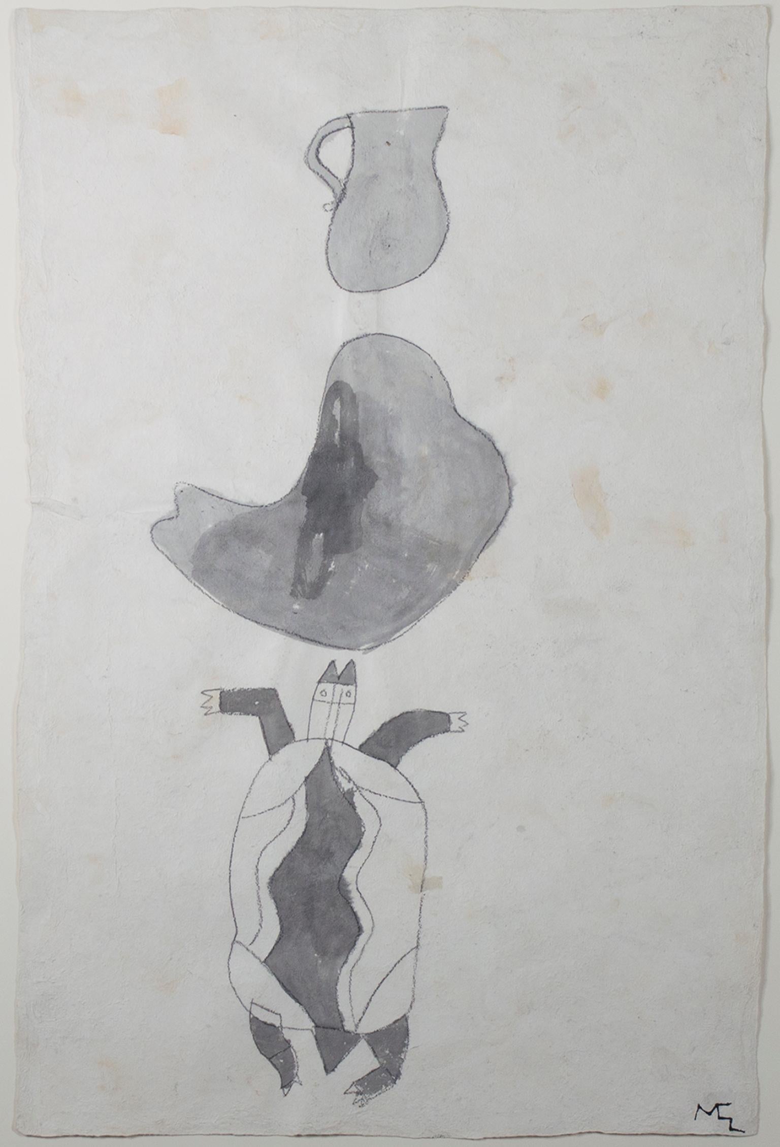 "Turtle, Desert & Pitcher, " Ink on Handmade Paper signed by Miguel Castro Leñero