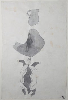 Vintage "Turtle, Desert & Pitcher, " Ink on Handmade Paper signed by Miguel Castro Leñero
