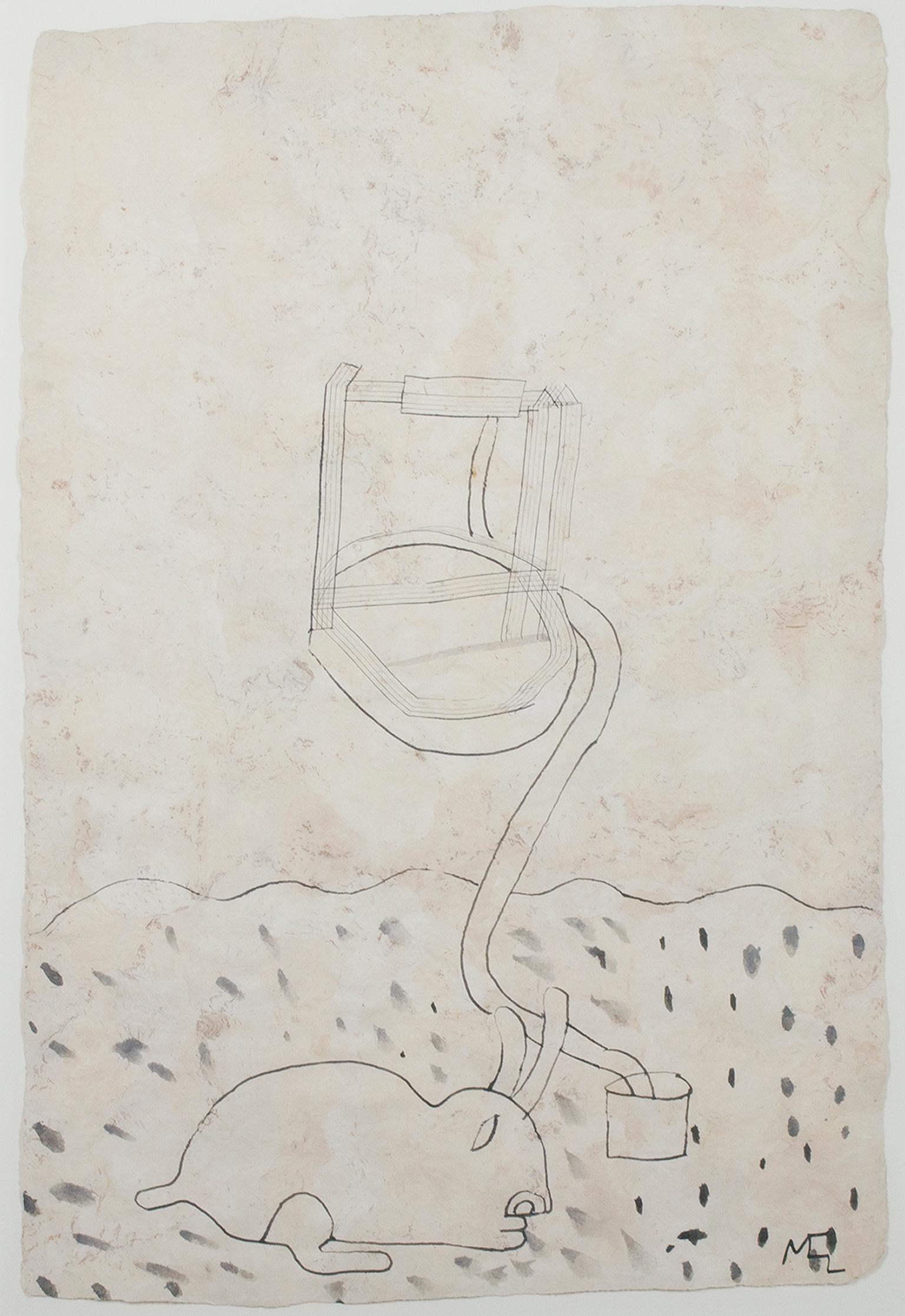 ""Ancient Desert Rabbit", Tinte auf handgefertigtem Papier, signiert von Miguel Castro Leero