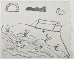 Vintage "Land, Sea & Sky, " Ink on Handmade Paper signed by Miguel Castro Leñero