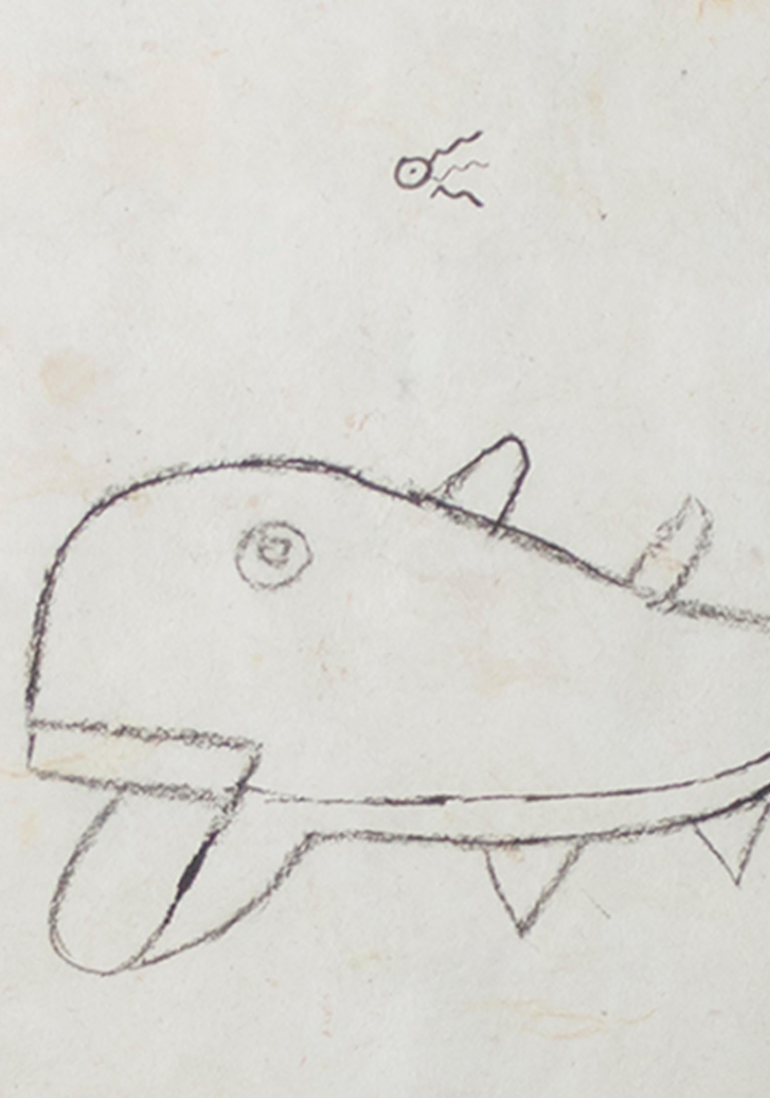 „Whale in a Sea of Symbols“, Zeichnung auf handgefertigtem Papier von Miguel Castro Leero (Zeitgenössisch), Art, von Miguel Castro Leñero
