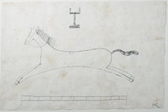 "Jumping Horse," Ink on Handmade Paper signed by Miguel Castro Leñero