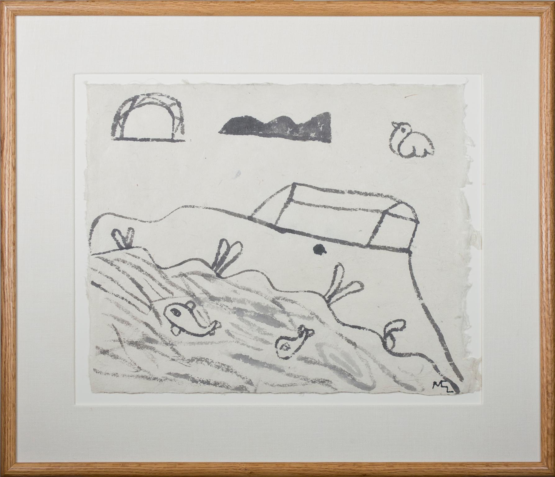 „Land, Meer und Himmel“, Tinte auf handgefertigtem Papier, signiert von Miguel Castro Leero im Angebot 1