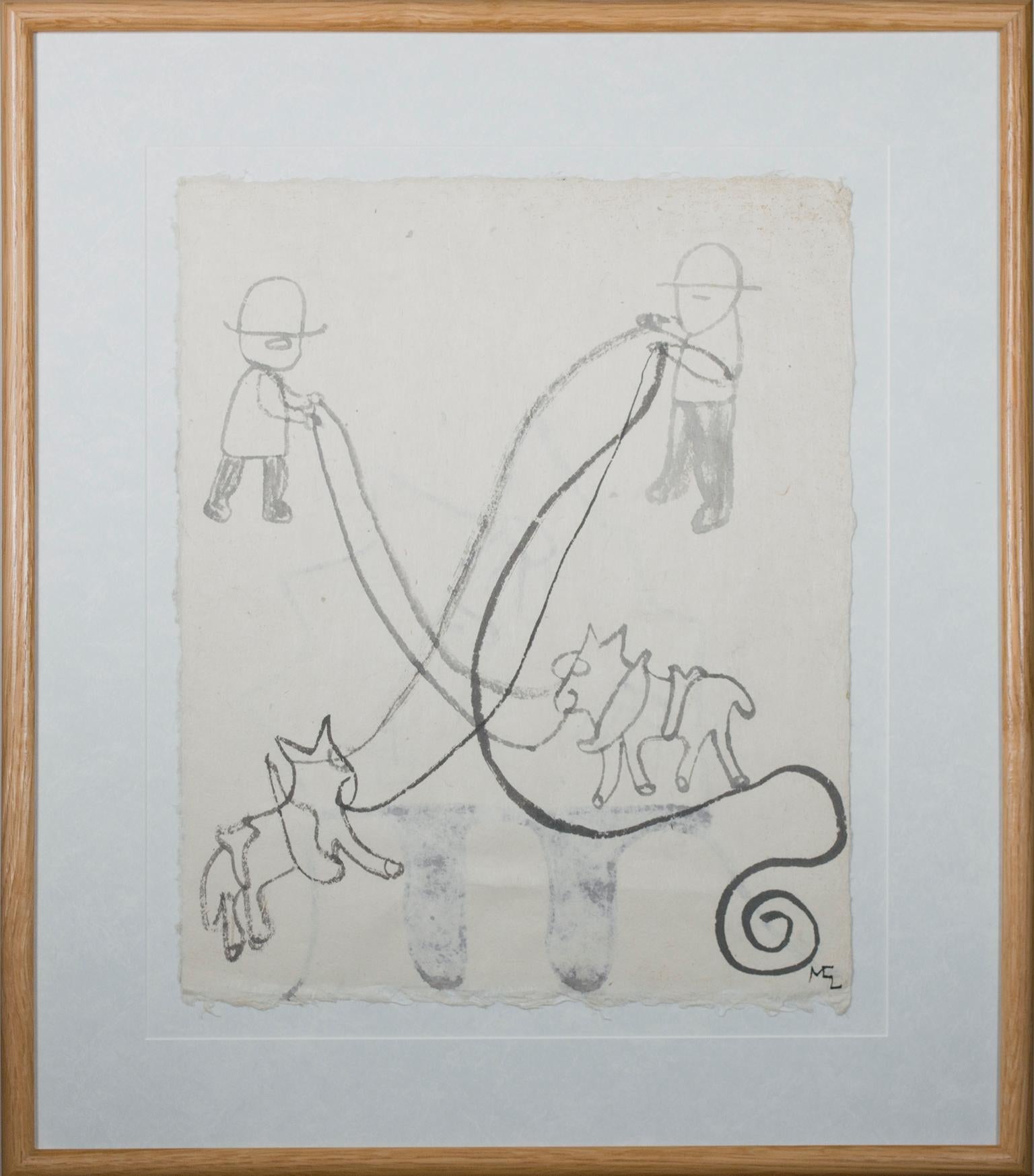 « Horseslow Horses », dessin à l'encre double face sur papier fait main par Miguel Castro Leero en vente 1