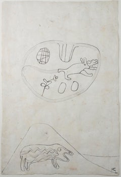 "Sheep, Rabbit in Desert, " Ink on Handmade Paper signed by Miguel Castro Leñero
