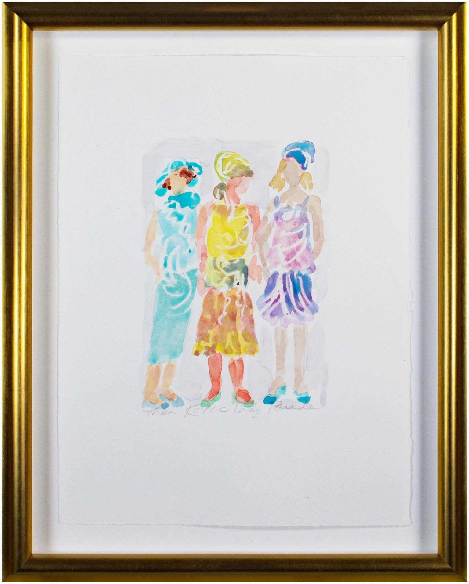 Figuratives mehrfarbiges Aquarell „Lady Parade II“, signiert von Thea Kovac im Angebot 5