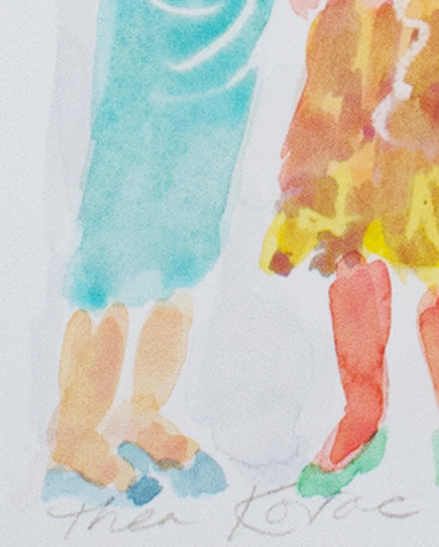 Figuratives mehrfarbiges Aquarell „Lady Parade II“, signiert von Thea Kovac im Angebot 1