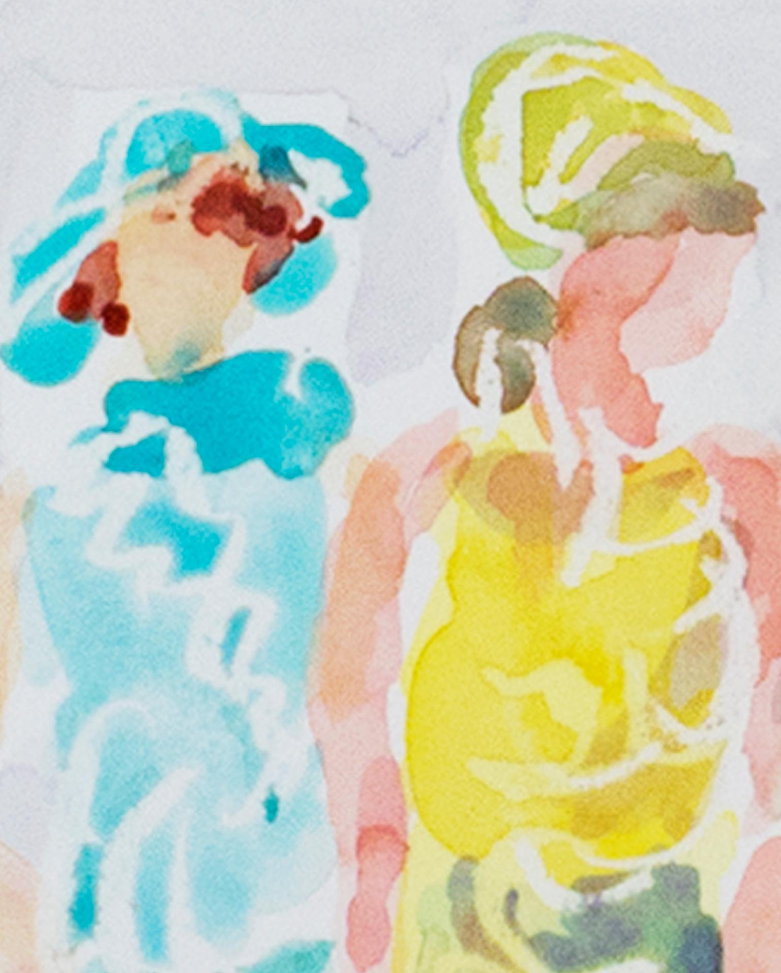 Figuratives mehrfarbiges Aquarell „Lady Parade II“, signiert von Thea Kovac im Angebot 3