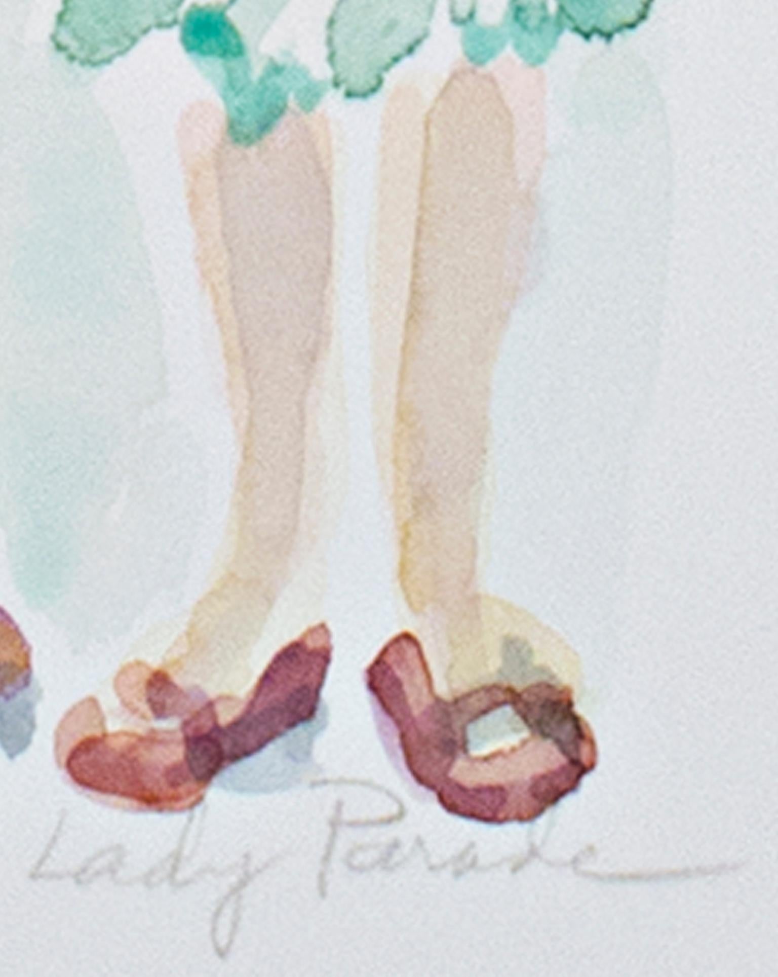 „Lady Parade III“, figuratives Aquarell, signiert von Thea Kovac im Angebot 2