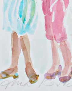 „Lady Parade III“, figuratives Aquarell, signiert von Thea Kovac