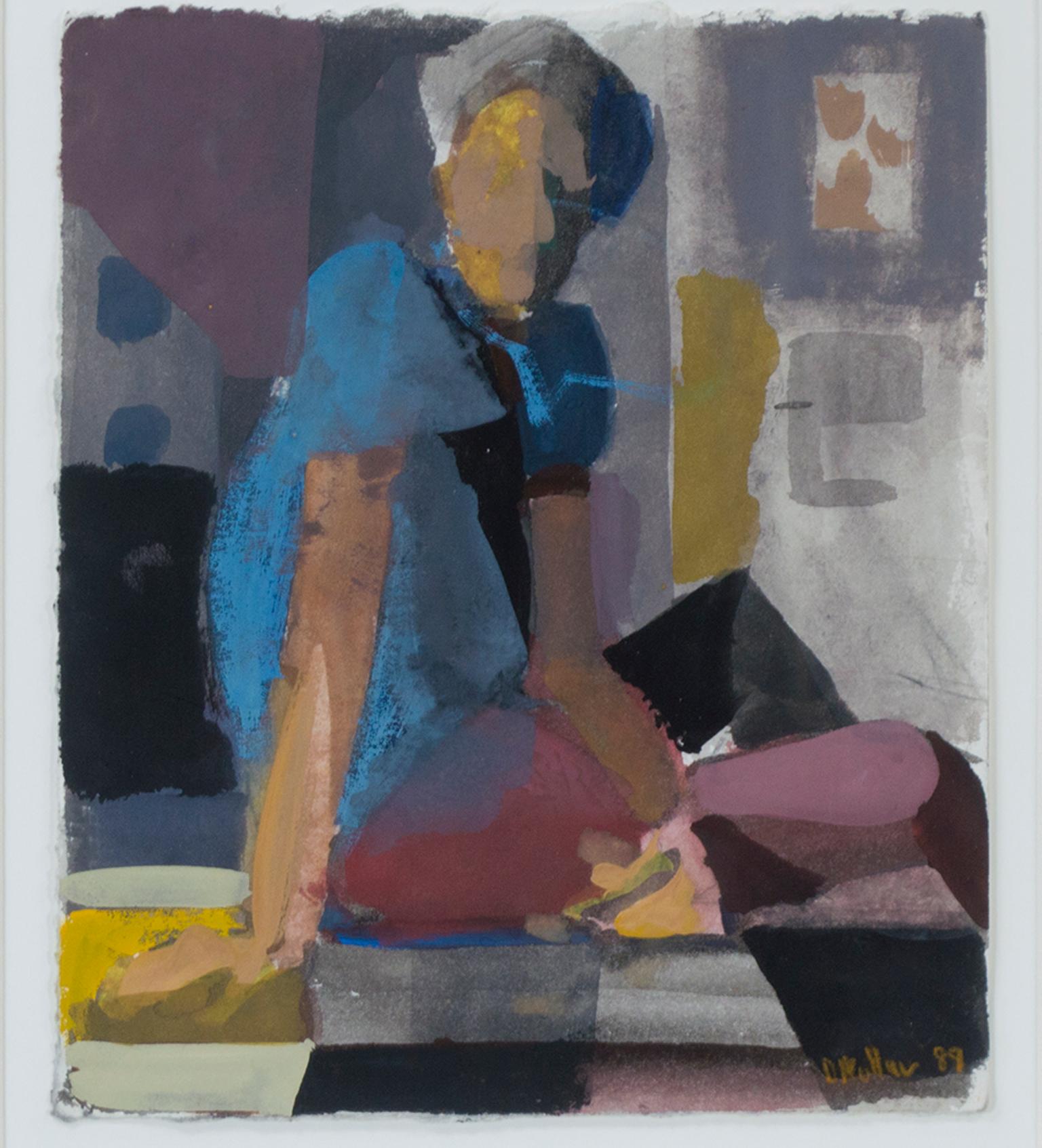 "Self Portrait In NY, 20th St., " Gouache, Ink & Pastel signed by Dan Muller