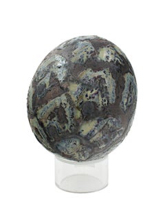 Vintage "Egg, " Blue-gray Ceramic Egg with Diamond Pattern by Atelier Madoura