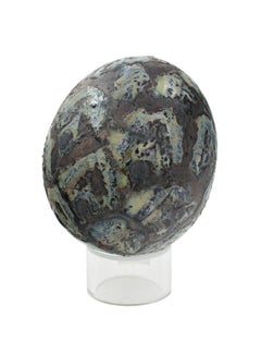 "Egg, " Blue-gray Ceramic Egg with Diamond Pattern by Alain Ramie