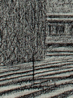 Conte Zeichnung auf Papier für „Train Between Buildings“ von Laurence Rathsack