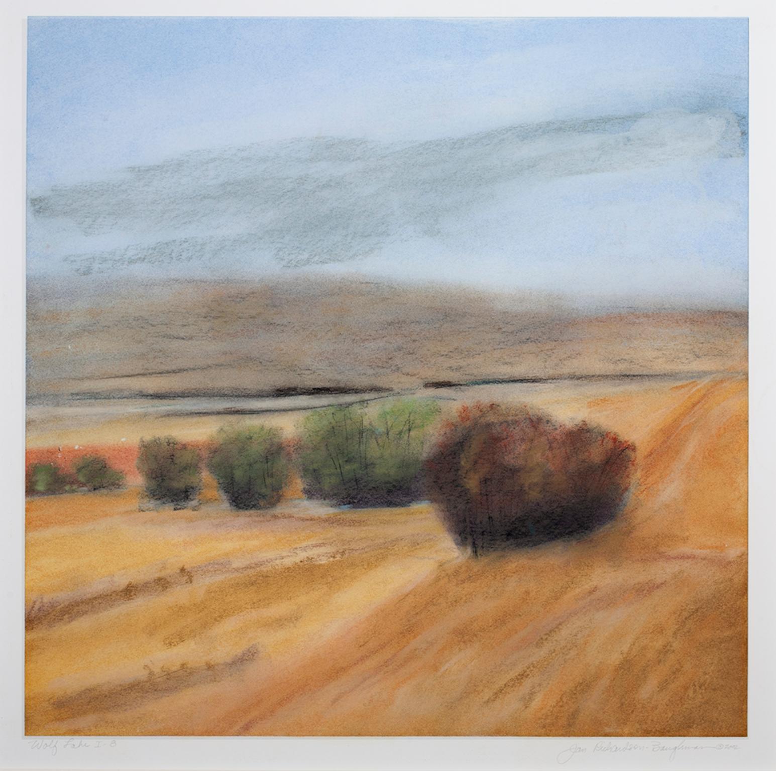 Landscape Art de Janet Richardson-Baughman - "Lago Lobo I-8, " Paisaje al Pastel del Desierto firmado por Jan Richardson-Baughman
