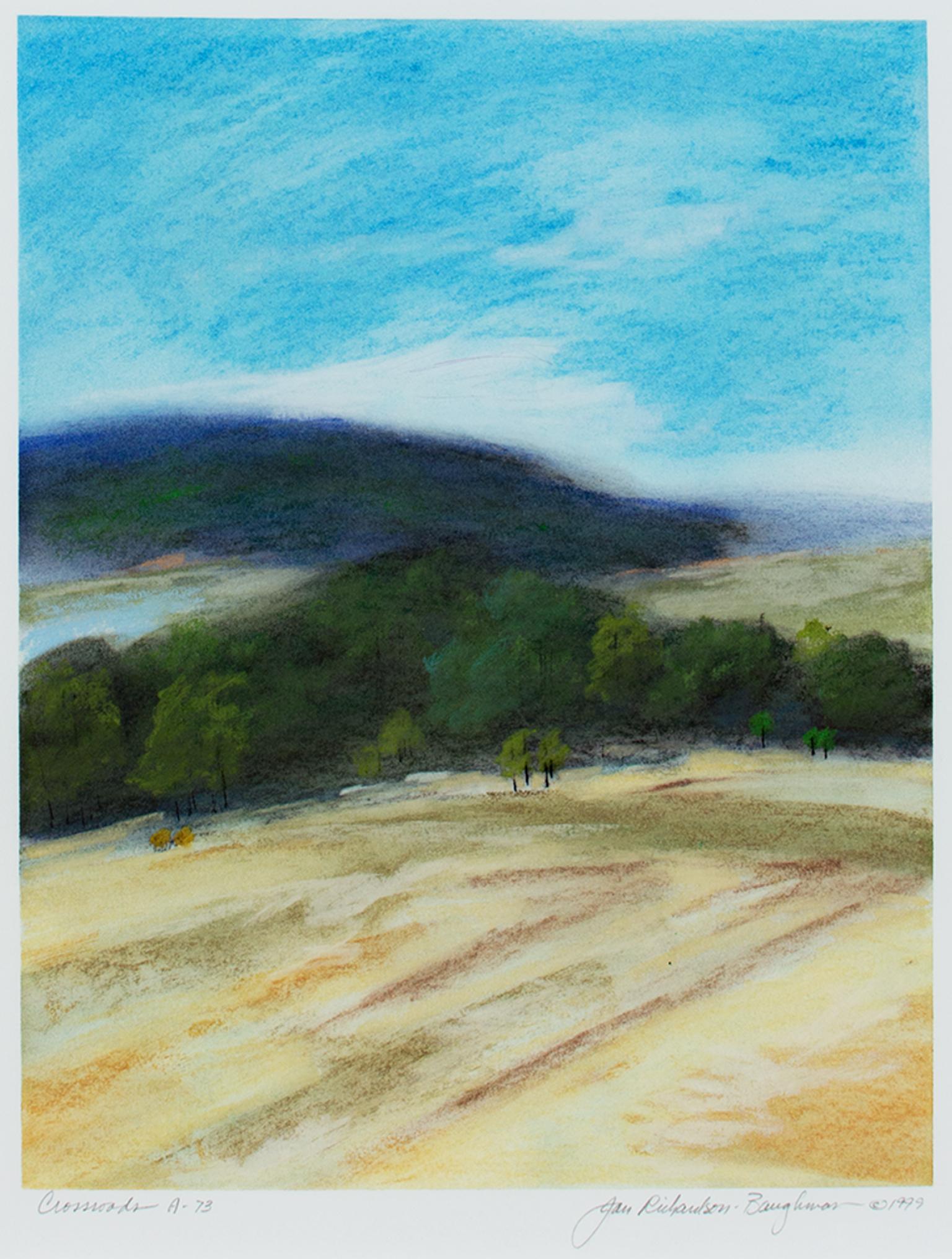 "Crossroads A-73", Paysage de Hazy Pastel signé par Jan Richardson-Baughman