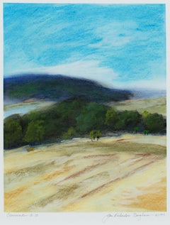 Retro "Crossroads A-73, " Hazy Pastel Landscape signed by Jan Richardson-Baughman