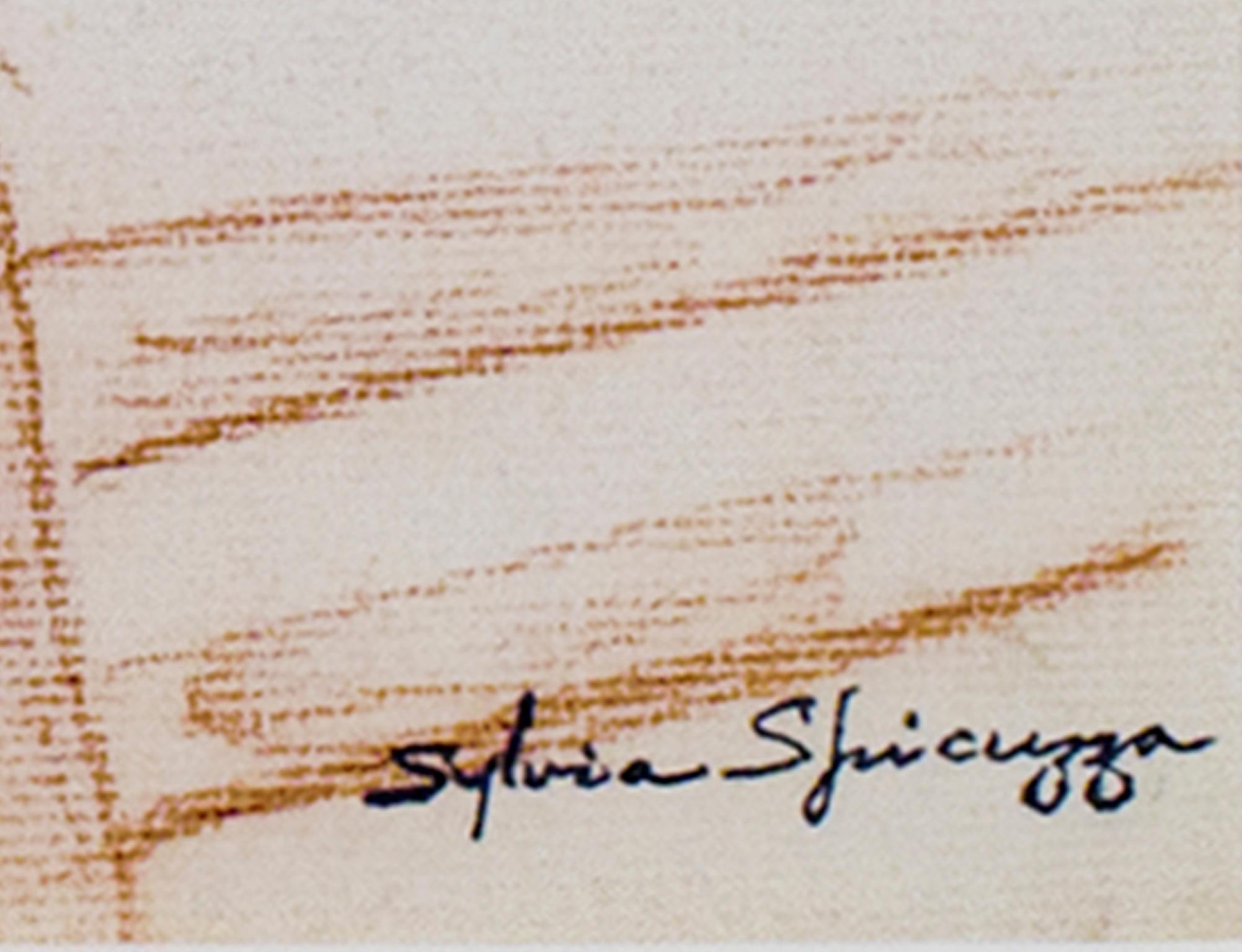 siglo xx dibujo conte paisaje granero sepia esbozo al aire libre pastoral firmado - Art de Sylvia Spicuzza