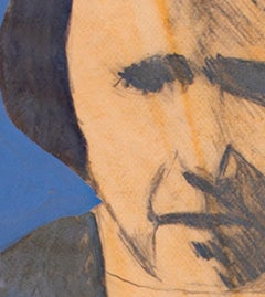 « Family Portrait », gouache et crayon bleus d'origine de Thomas Smith