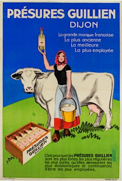 «sure Guillien, Dijon Cow », affiche de lithographie originale en couleur de L. Serre