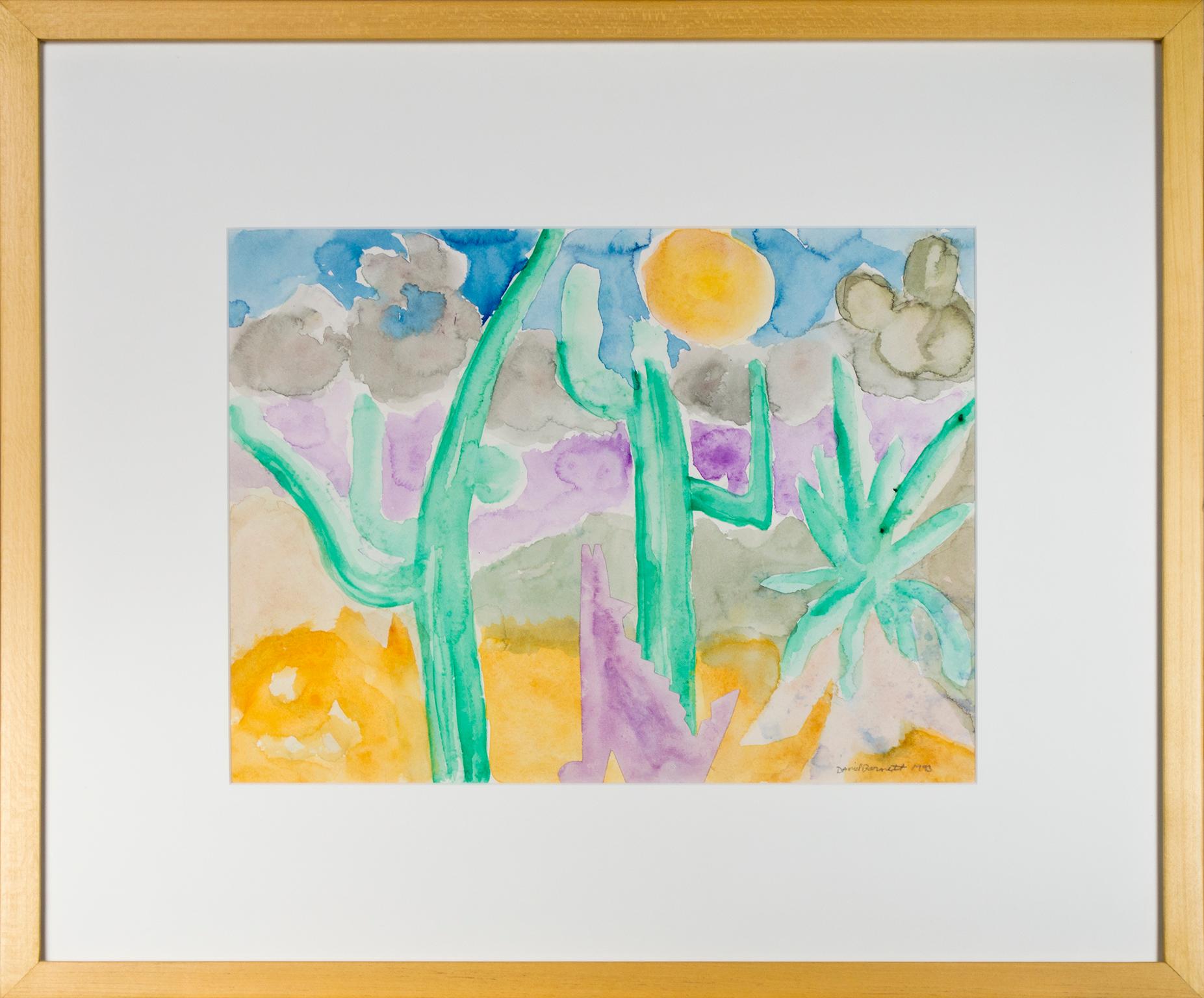 « Dancing Saguaro & Coyote », aquarelle florale originale signée par David Barnett en vente 4
