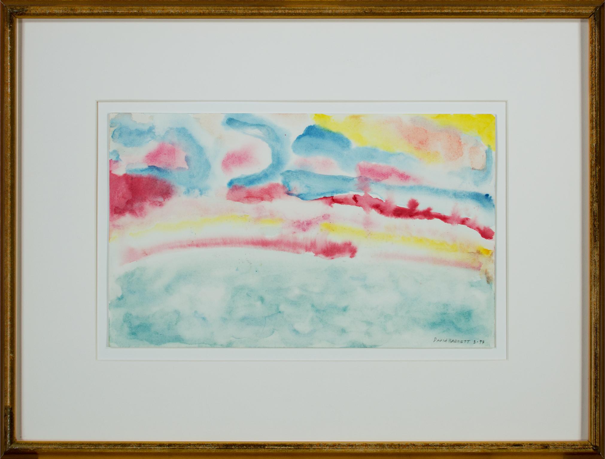 „Beaver Lake Sunrise IV“, abstraktes Original-Aquarell, signiert von David Barnett im Angebot 4