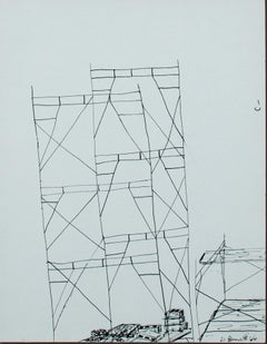 "Scaffolding," Original Pen & Ink Drawing signed by David Barnett
