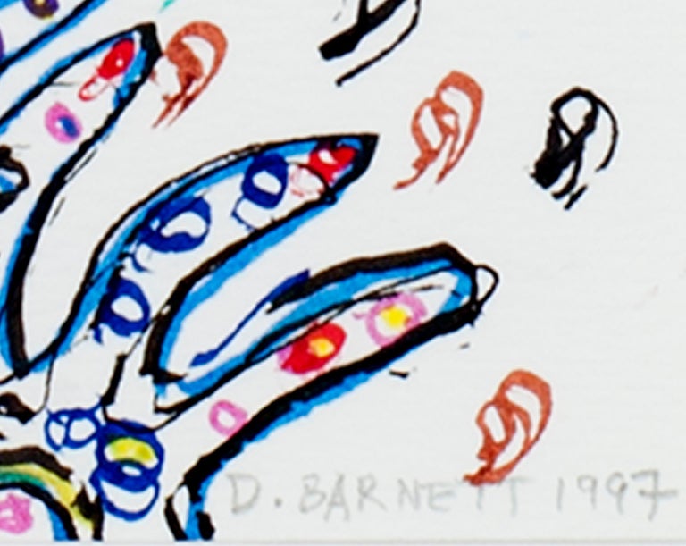 David "It's a Gusher I," original framed colorful ink drawing