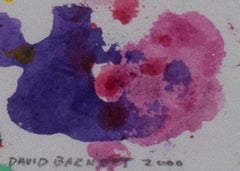 "Morph Dogs & Pink Chick, " Original Abstract Watercolor signed by David Barnett
