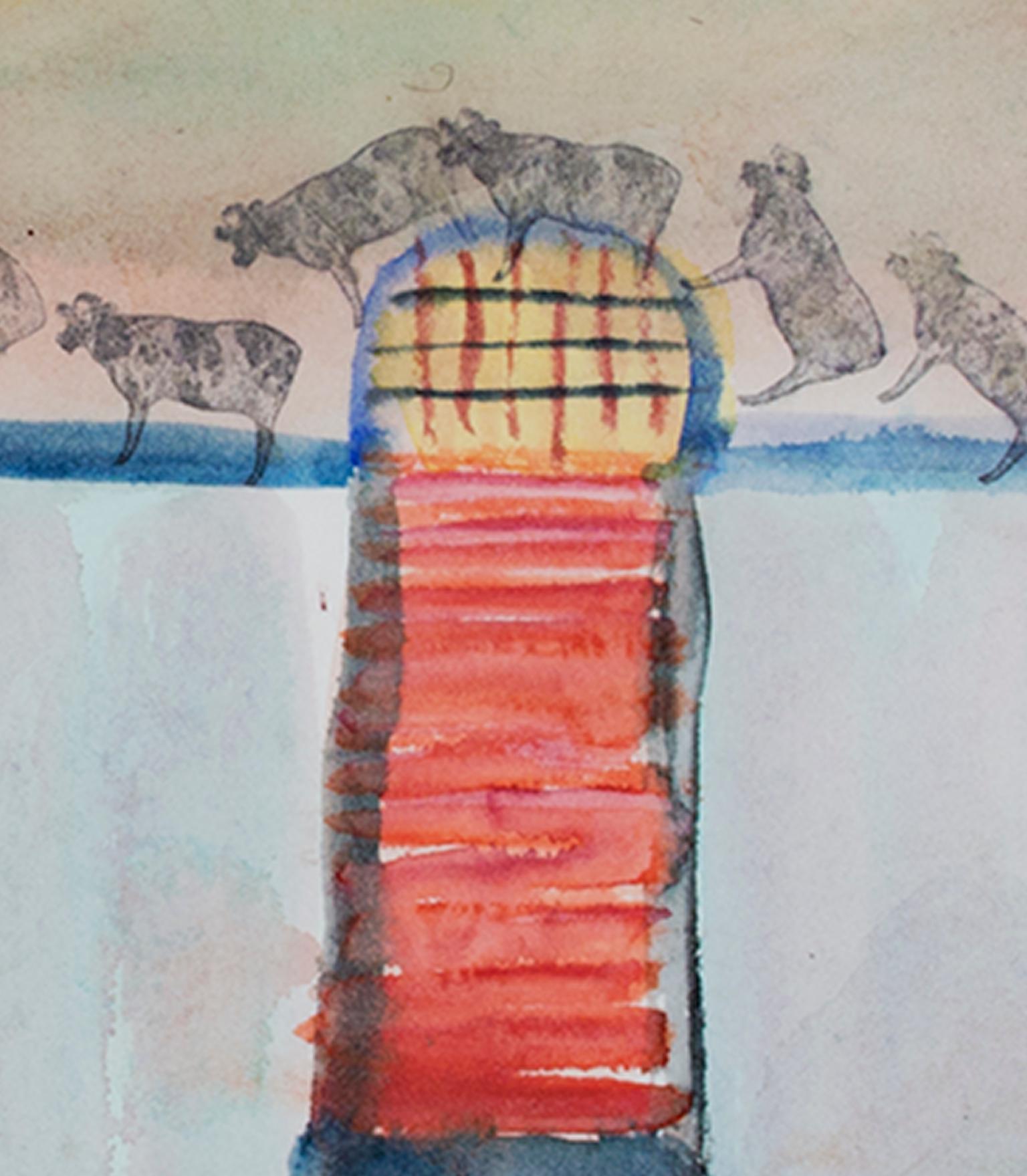 „Escape to Mexico City“, Aquarell und Tinte, signiert von David Barnett im Angebot 2