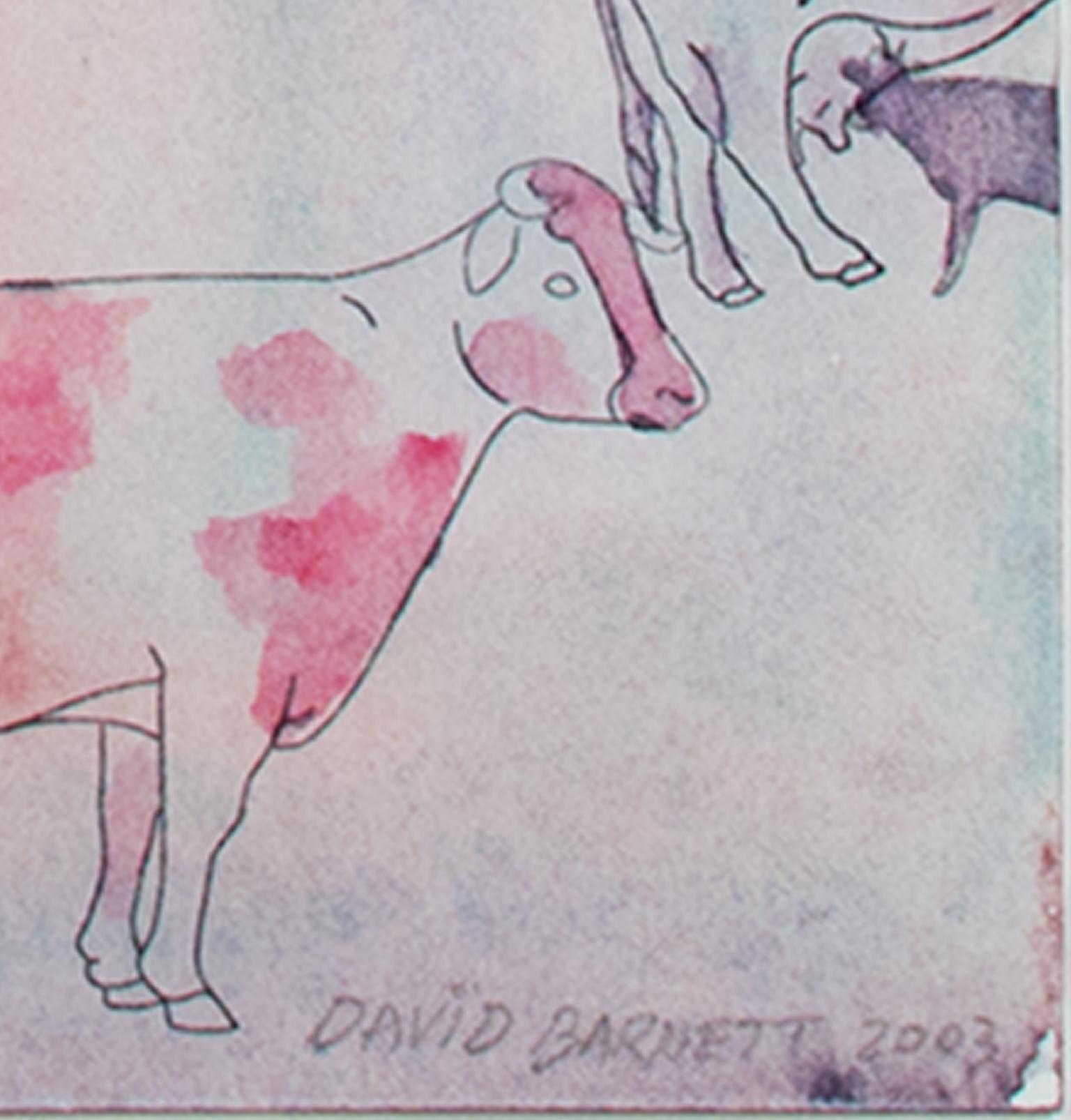 „Impressionen von Mexiko-Stadt: Sueno Vaca (Kuhn-Träumende Kühe)“ Aquarell von Barnett – Art von David Barnett