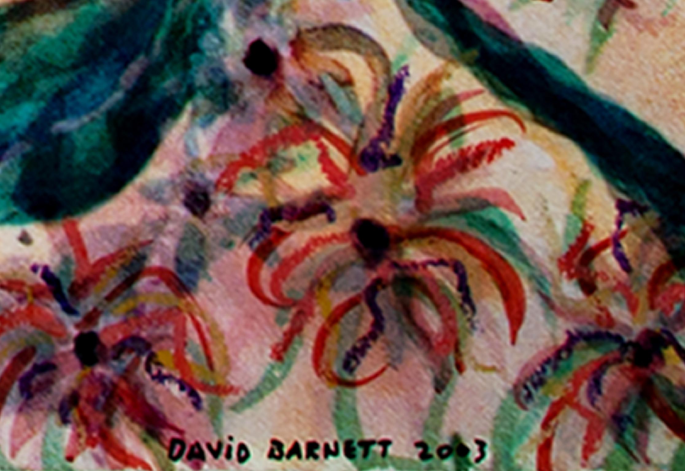 „Giant Hybrid Hibiscus“, abstraktes Blumengemälde in Mischtechnik, signiert von David Barnett im Angebot 1
