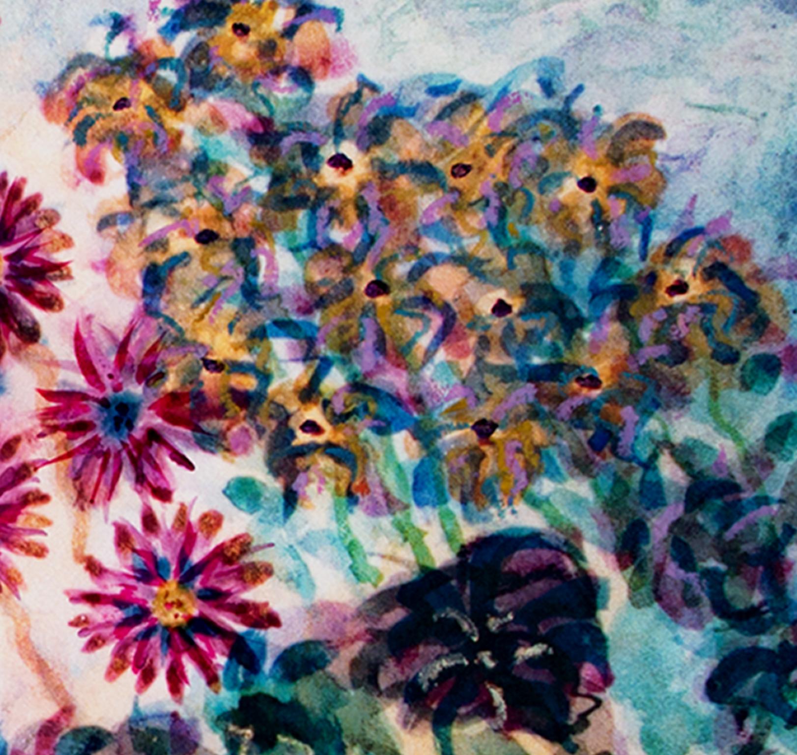 „Giant Hybrid Hibiscus“, abstraktes Blumengemälde in Mischtechnik, signiert von David Barnett im Angebot 3